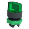 Picture of Head for illuminated selector switch, Harmony XB5, Harmony XALF, grey plastic, green handle, 22mm, universal LED, 2 positions