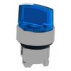 Picture of Head for illuminated selector switch, Harmony XB4, chromium metal, blue handle, 22mm, universal LED, 2 positions,