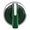 Picture of Head for illuminated selector switch, Harmony XB4, chromium metal, green handle, 22mm, universal LED, 3 positions, to center