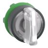 Picture of Head for illuminated selector switch, Harmony XB5, grey plastic, white handle, 22mm, universal LED, 3 positions, stay put