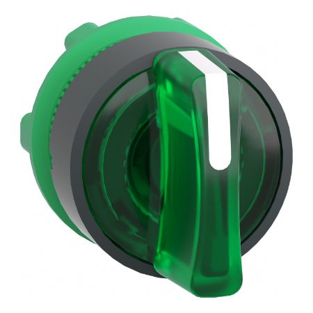Picture of Head for illuminated selector switch, Harmony XB5, grey plastic, green handle, 22mm, universal LED, 3 positions, stay put