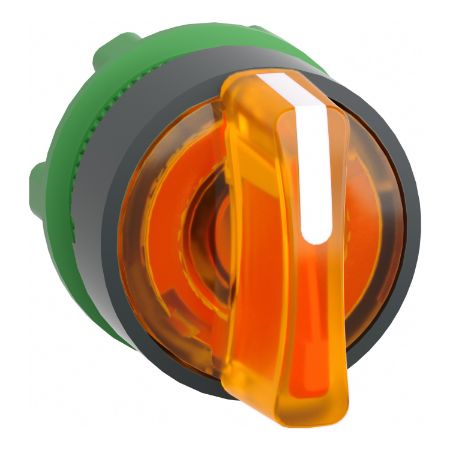 Picture of Head for illuminated selector switch, Harmony XB5, universal LED,  orange handle, 22mm, 3 positions, stay put