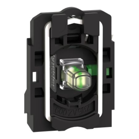 Picture of Harmony XB5, Complete body/contact assembly and light block, plastic, universal LED, body/fixing collar, 1NO, 24V AC DC