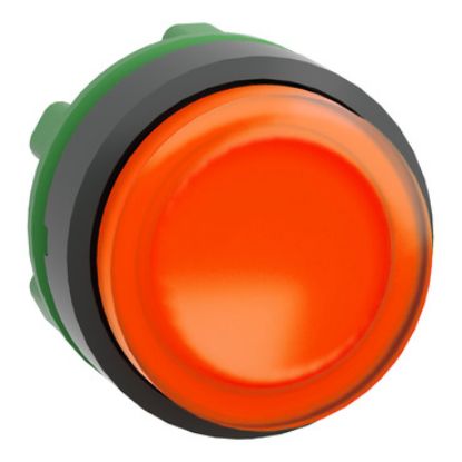 Picture of Harmony XB5, Head for illuminated push button, orange projecting, 22mm, universal LED, spring return, unmarked