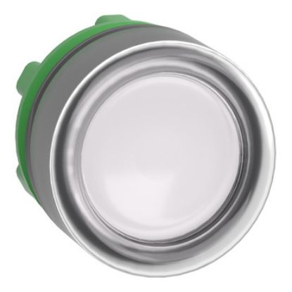 Picture of Head for illuminated push button, Harmony XB5, white flush, 22mm, universal LED, spring return, clear boot, unmarked