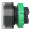 Picture of Head for illuminated push button, Harmony XB5, plastic, green flush, 22mm, universal LED, plain lens, clear boot