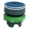 Picture of Head for illuminated push button, Harmony XB5, blue flush, 22mm, universal LED, spring return, grooved lens, unmarked