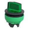 Picture of Head for illuminated selector switch, Harmony XB5, plastic, green handle, flush mounted, universal LED, 2 positions