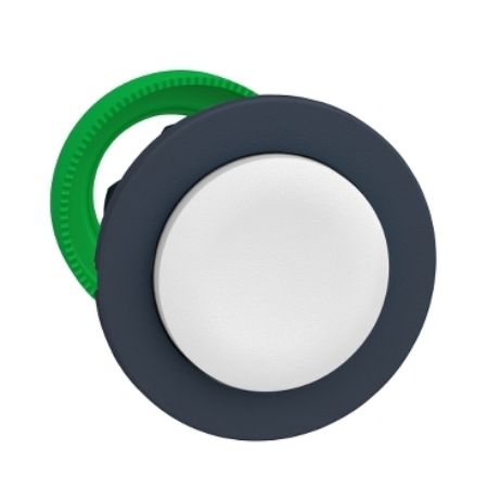 Picture of Harmony XB5, Antimicrobial Flush mounted push button head, plastic, projecting, white, Ø30, spring return, unmarked, dark grey bezel