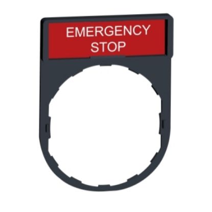 Picture of Legend holder, Harmony XB4, 30 x 40mm, plastic, 8 x 27mm legend, white marked EMERGENCY STOP