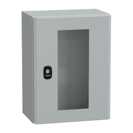 Picture of Wall mounted steel enclosure, PanelSeT S3D, transparent door, without mounting plate, 400x300x200mm, IP66, IK08