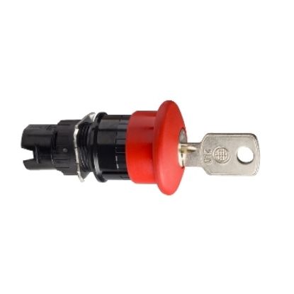 Picture of Head for emergency stop push button, Harmony XB6, red mushroom 30mm, 16mm, trigger/latching key to release, unmarked