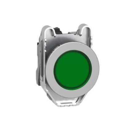 Picture of Pilot light, Harmony XB4,metal, green flush mounted, 30mm, universal LED, plain lens, 110...120V AC