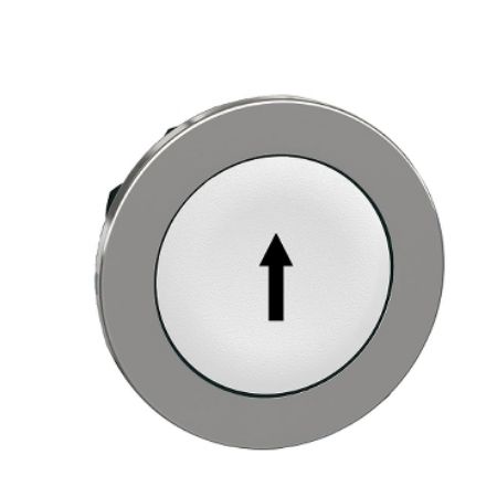 Picture of Flush mounted push button head, Harmony XB4, metal, white, 30mm, spring return, marked UP ARROW