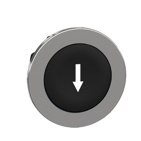 Picture of Flush mounted push button head, Harmony XB4, metal, black, 30mm, spring return, marked DOWN ARROW