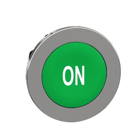 Picture of Head for non illuminated push button, Harmony XB4, flush mounted green flush caps pushbutton white marked "ON"
