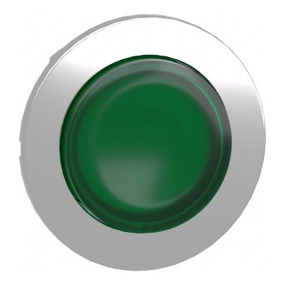 Picture of Head for illuminated push button, Harmony XB4, metal, green projecting, 30mm, universal LED, push-push, unmarked