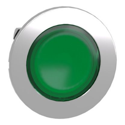 Picture of Head for illuminated push button, Harmony XB4, metal, green flush, 30mm, spring return, universal LED, unmarked