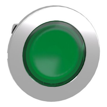 Picture of Head for illuminated push button, Harmony XB4, metal, green flush, 30mm, spring return, universal LED, unmarked