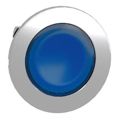 Picture of Head for illuminated push button, Harmony XB4, metal, blue flush, 30mm, spring return, universal LED, unmarked