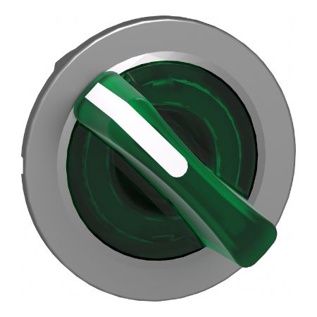 Picture of Head for illuminated selector switch, Harmony XB4, metal, green handle, flush mounted, 30mm, universal LED, 2 positions
