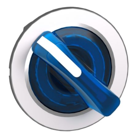 Picture of Head for illuminated selector switch, Harmony XB4, metal, blue handle, 30mm, universal LED, 2 positions, spring return