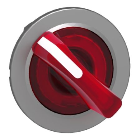 Picture of Head for illuminated selector switch, Harmony XB4, metal, red handle, 30mm, universal LED, 2 positions, spring return