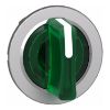 Picture of Head for illuminated selector switch, Harmony XB4, metal, green handle, 30mm, universal LED, 3 positions, to center
