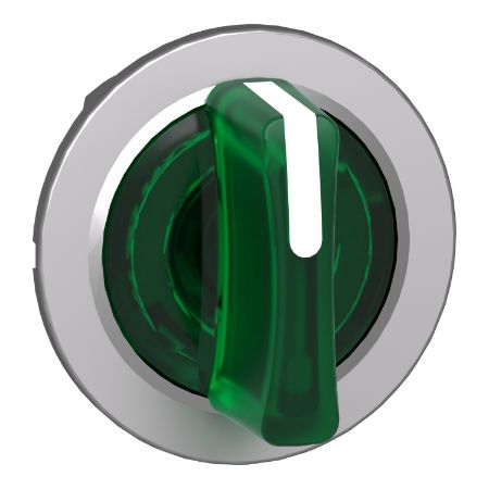 Picture of Head for illuminated selector switch, Harmony XB4, metal, green handle, 30mm, universal LED, 3 positions, to center