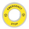 Picture of Illuminated marked legend ring, Harmony XB5, 60mm, plastic, yellow, red fixed integral LED, marked EMERGENCY STOP, 24V AC DC