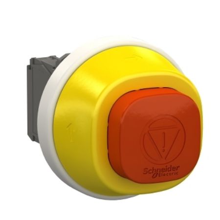 Picture of Antimicrobial Illuminated emergency stop, Harmony XB5, plastic, 22mm, trigger latching turn to release, white red LED, 24V AC DC, 1 NO + 2 NC
