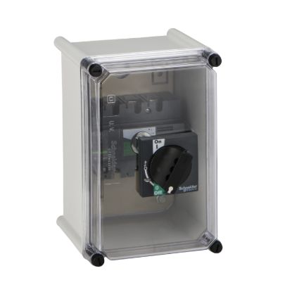 Picture of weatherproof enclosure, black handle, plastic
