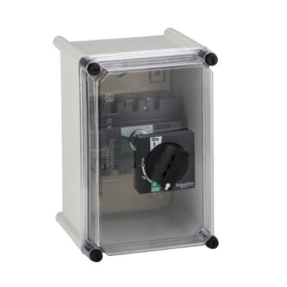 Picture of weatherproof enclosure, black handle, plastic