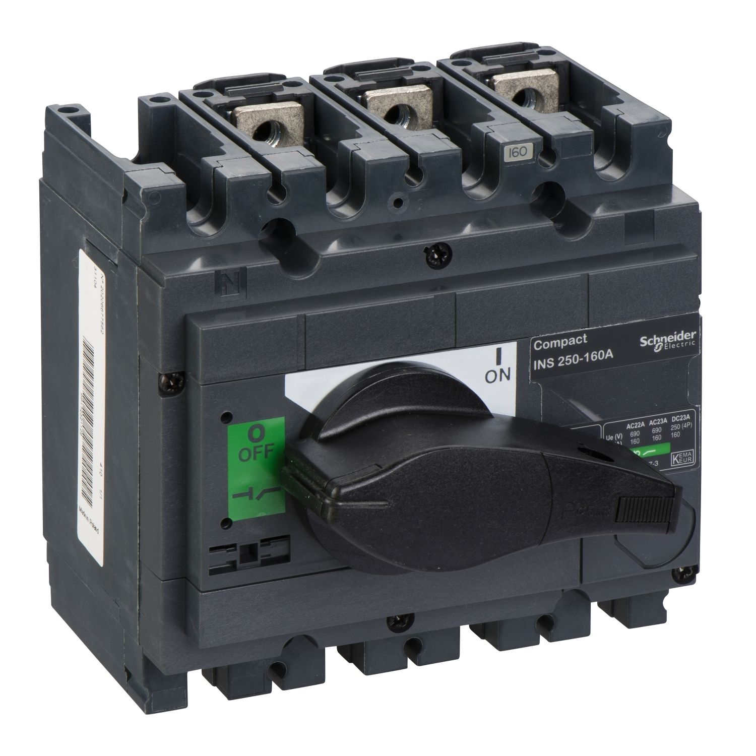 Picture of Switch disconnector, ComPact, Compact INS250-160, 160 A, standard version with black rotary handle, 3 poles