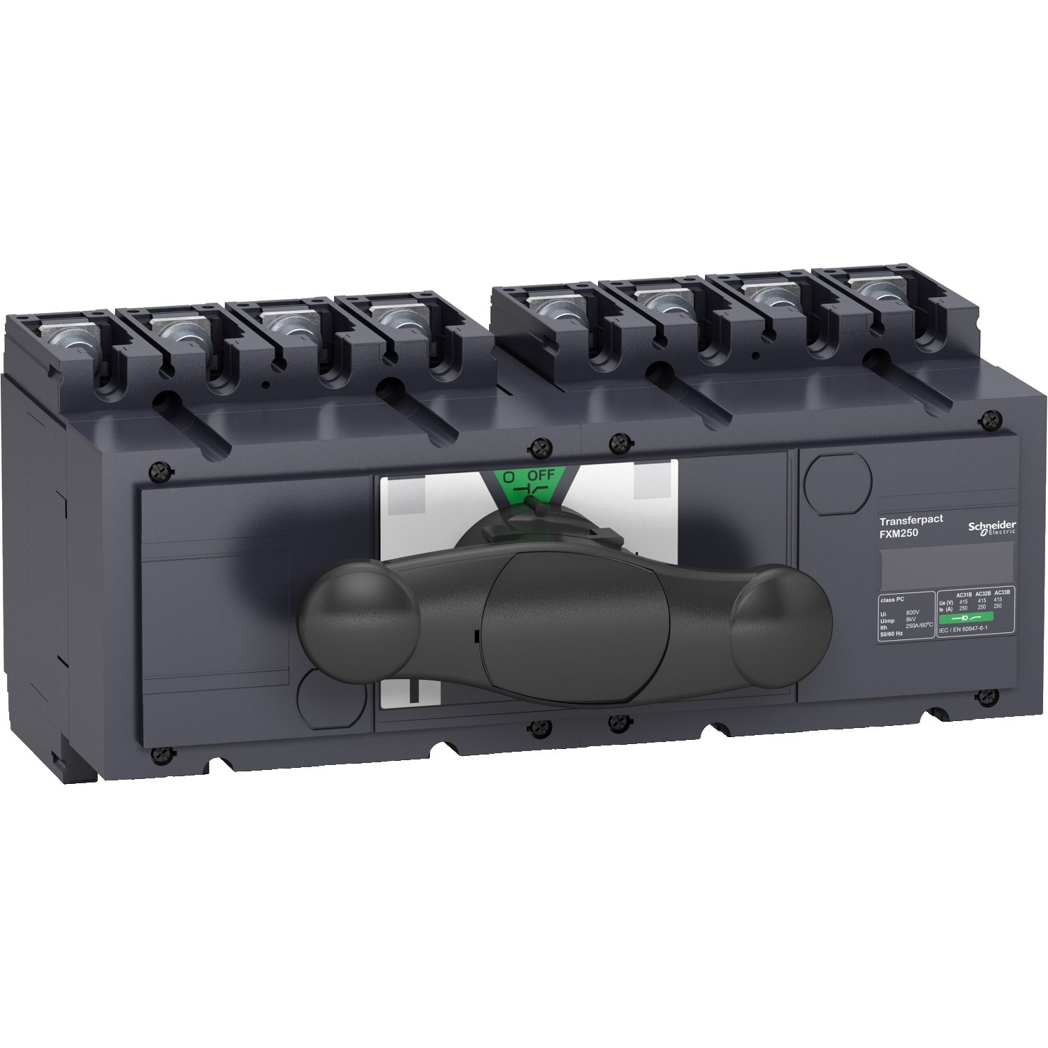 Picture of assembled manual source changeover, TransferPacT FXM250 for ComPacT INS250 switch disconnectors, 250A, 4P