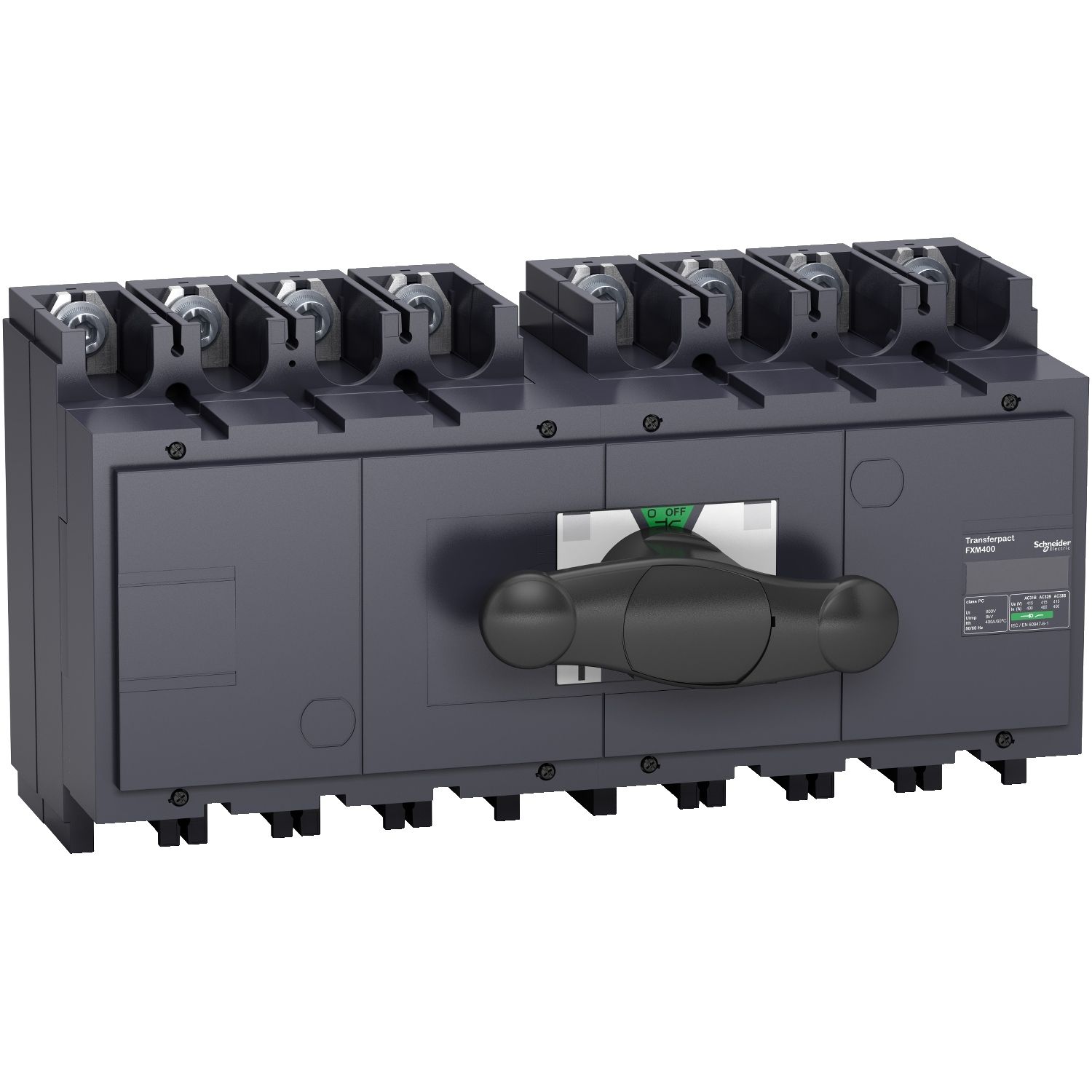 Picture of assembled manual source changeover, TransferPacT FXM400 for ComPacT INS400 switch disconnectors, 400A, 4P