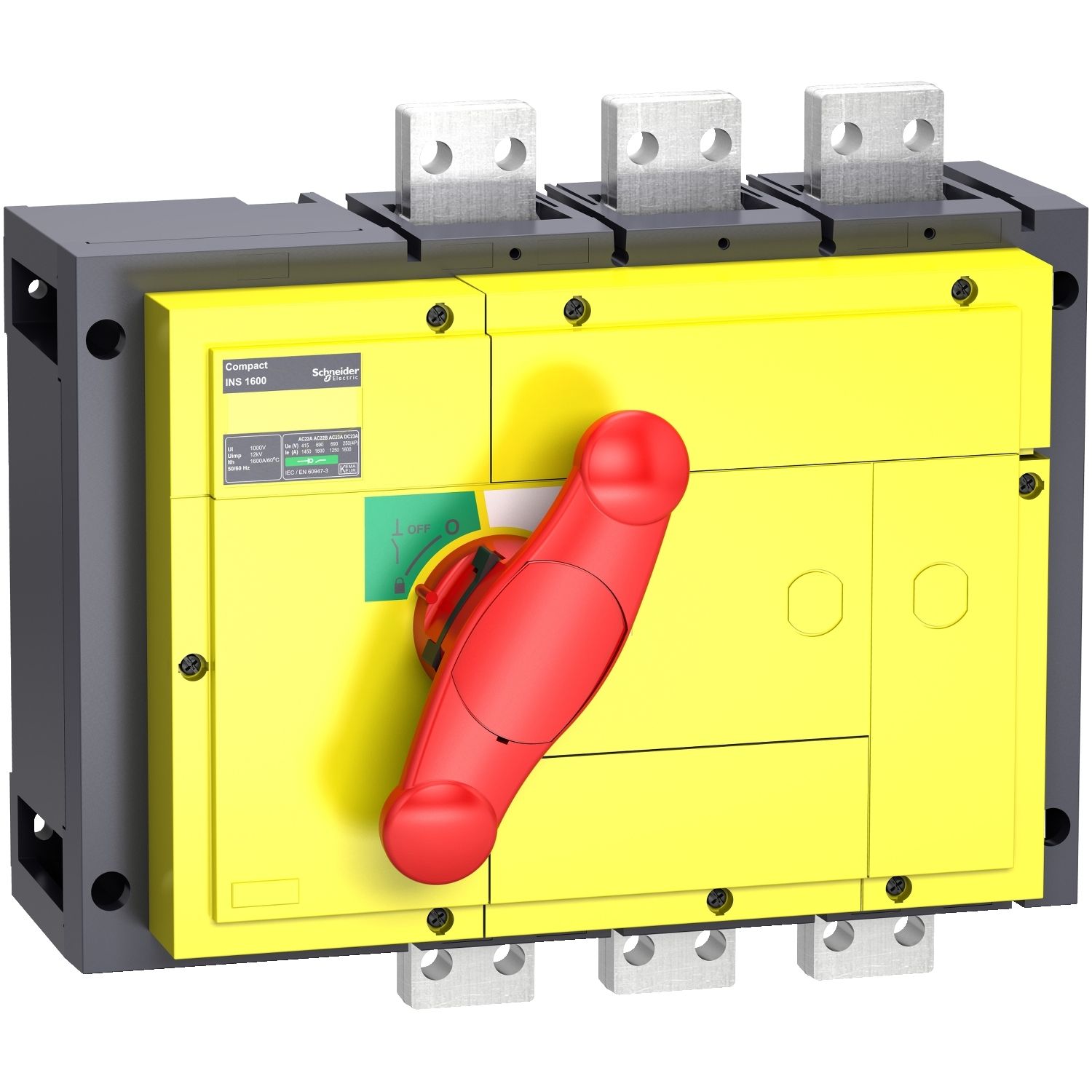 Picture of switch disconnector, Compact INS1000, 1000A, with red rotary handle, yellow front, 3 poles