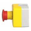 Picture of Control station, Harmony XALD, XALK, plastic, yellow, 1 red mushroom head push button 40mm, emergency stop turn to release, 1NO + 1 NC, unmarked