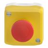 Picture of Complete control station, Harmony XALD, XALK, plastic, yellow lid, 1 red mushroom push button 40mm, turn to release, 2NC