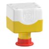 Picture of Complete control station, Harmony XALD, XALK, plastic, yellow lid, 1 red mushroom push button 40mm, turn to release, 2NC