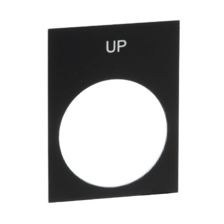 Picture of Marked legend, Harmony XAC, nameplate, 30 x 40mm, plastic, black, 22mm push button, white marked UP