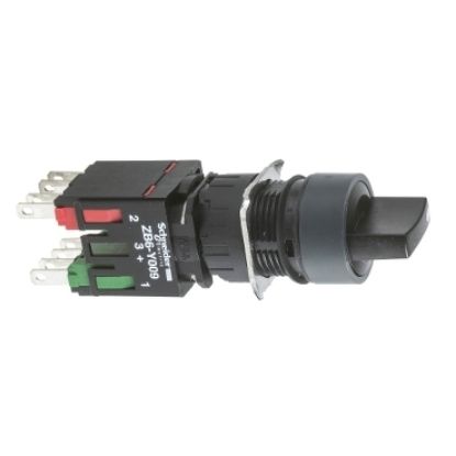 Picture of Selector switch, Harmony XB6, black round, 16mm, 2 positions, stay put, 1NO + 1NC