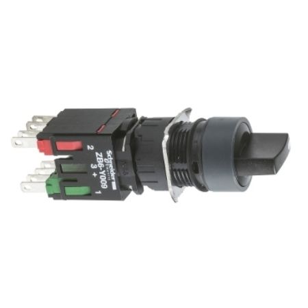 Picture of Selector switch, Harmony XB6, black round, 16mm, 2 positions, stay put, 1NO + 1NC