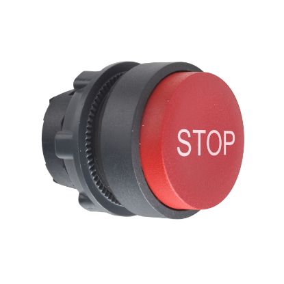 Picture of Projecting push button head 40mm, Harmony XB5, plastic, red, 22mm, spring return, marked STOP