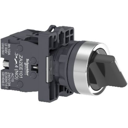 Picture of Complete selector switch, Easy Harmony XA2, plastic, black, 22mm, 3 positions, stay put, 2NO