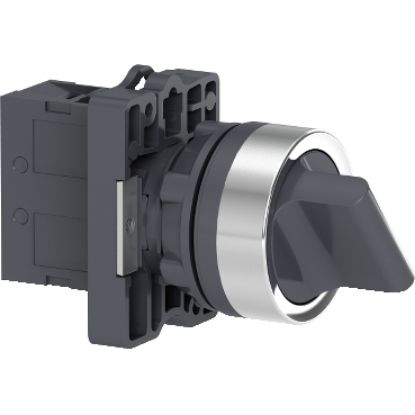 Picture of Complete selector switch, Easy Harmony XA2, plastic, black, 22mm, 2 positions, spring return from right to left, 1NO