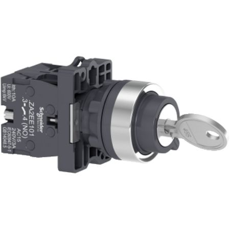 Picture of Complete selector switch, Easy Harmony XA2, plastic, black, 22mm, key 455, 2 positions, stay put, 2NO
