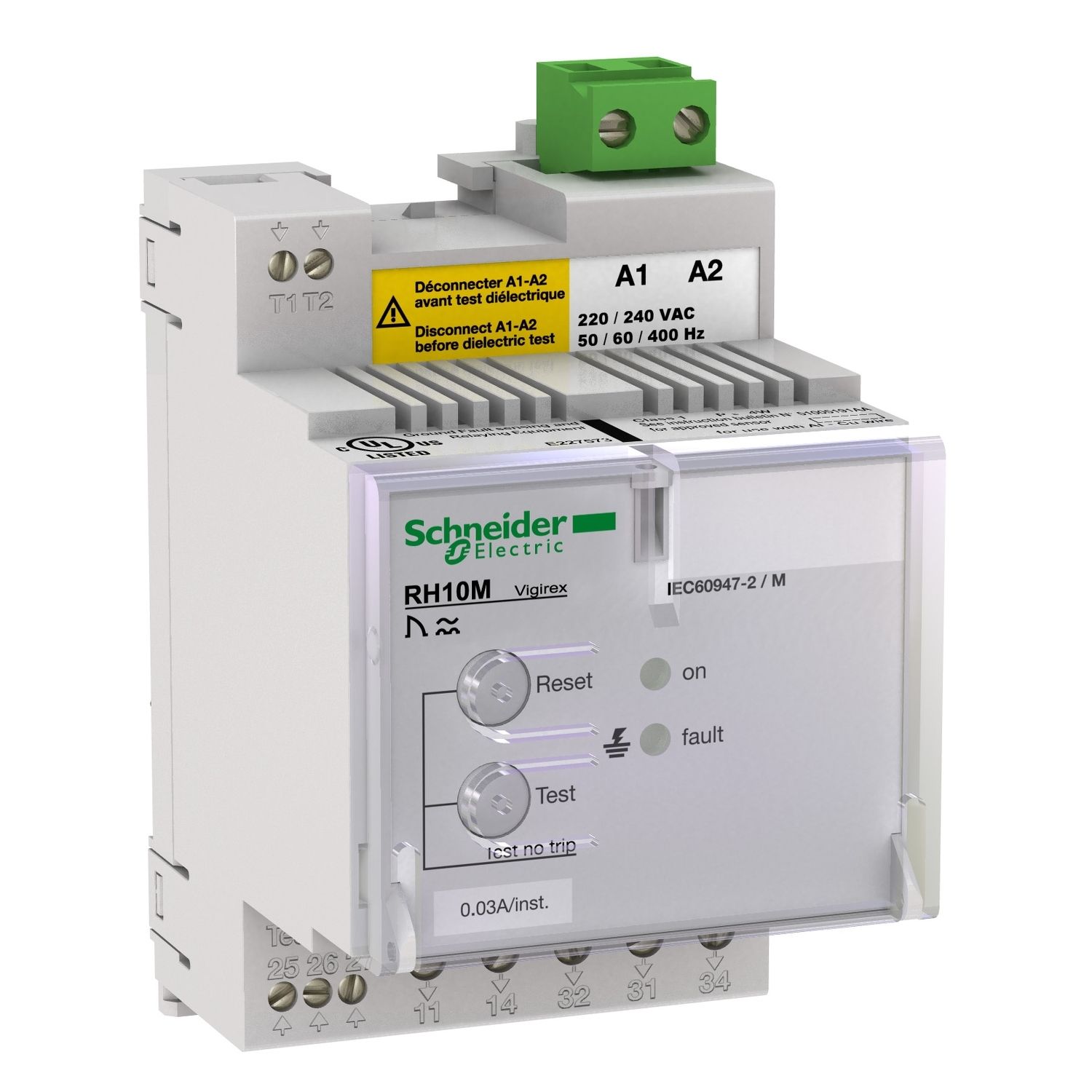 Picture of Residual current protection relay, VigiPacT RH10M, 30mA, 110/130VAC 50/60Hz, DIN rail mounting