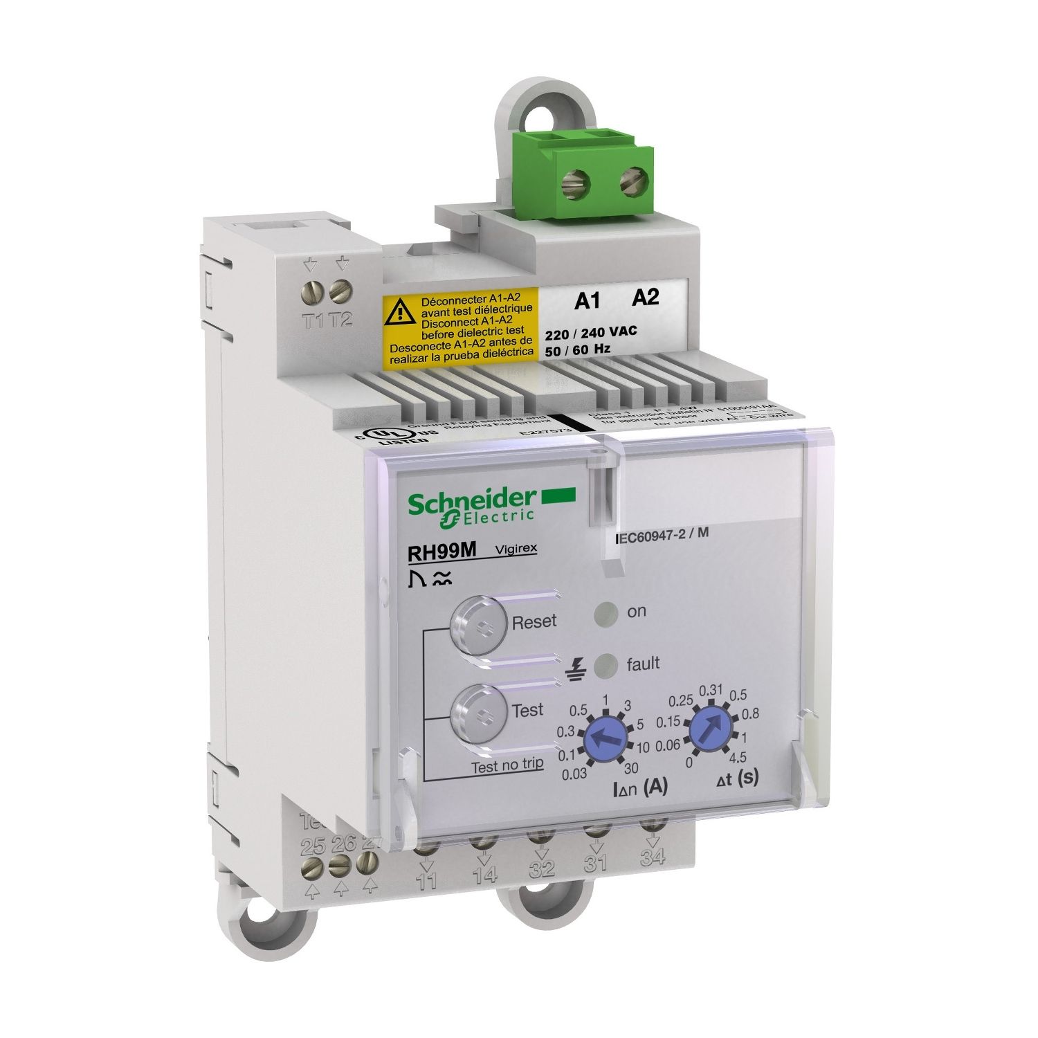 Picture of Residual current protection relay, VigiPacT RH99M, 30mA-30A, 48VAC 50/60Hz, DIN rail mounting
