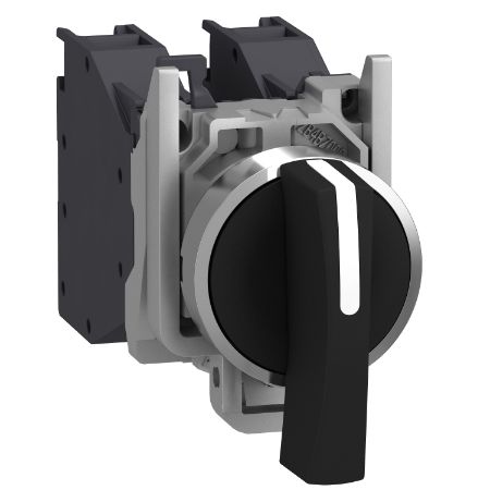 Picture of Selector switch, Harmony XB4 - ATEX D, metal, 22mm, 3 positions, black long handle, stay put, screw clamp terminals, 2NO